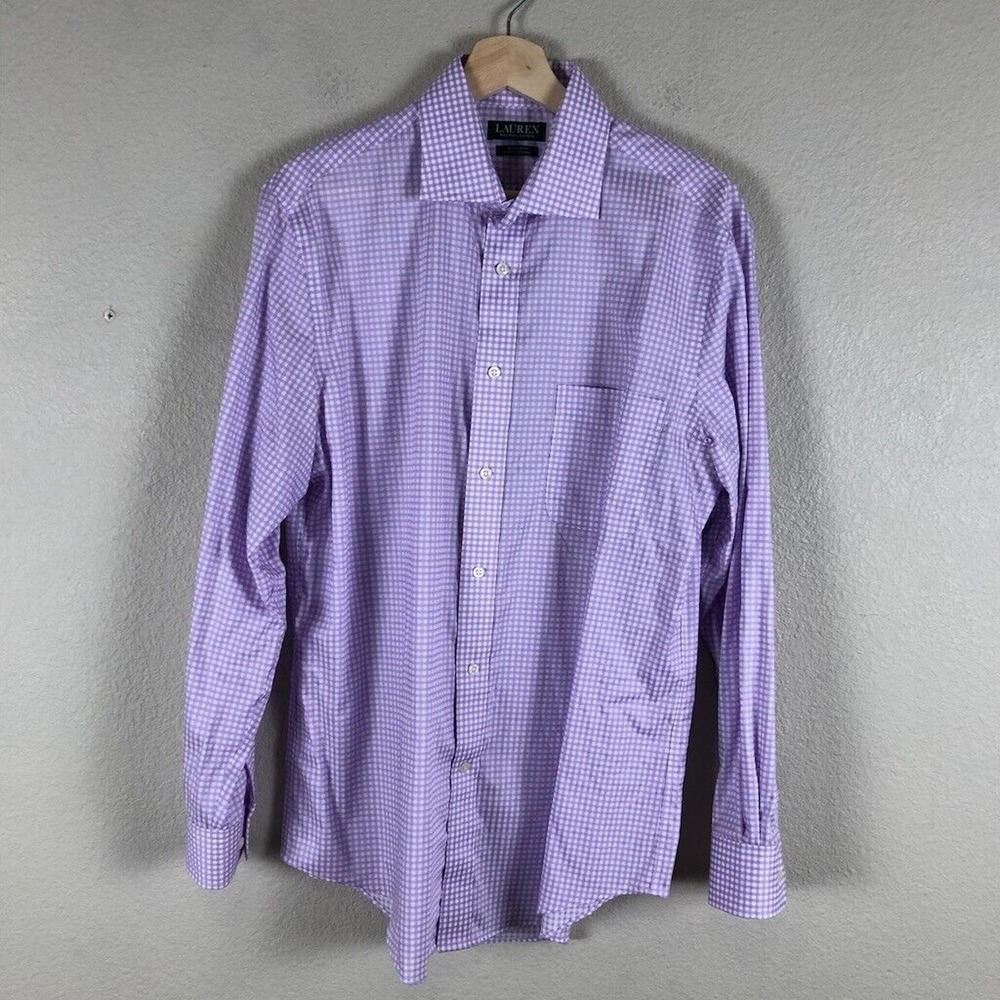 Lauren Ralph Lauren Shirt Purple White Check Button Versatile Preppy Men‎ Medium